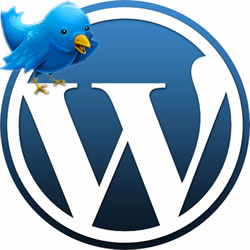 A blue bird perched on top of the wordpress logo.