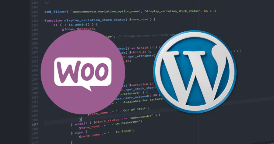 The logos of Woocommerce and Wordpress
