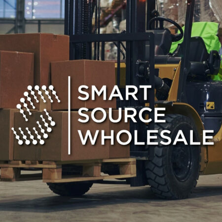 A forklift with the words smart source wholesale on it.